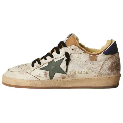 Golden Goose Ball Star Leather Low top Stylish Skateboarding Shoes Men's Beige Brown Distressed