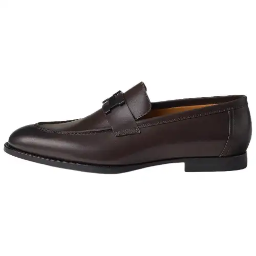 HERMES Honore Cow Leather Loafers Men's Brown