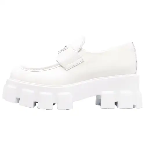 PRADA Brushed Leather Monolith Loafers 'White' Women's