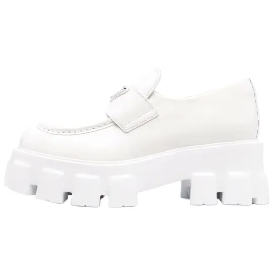 PRADA Brushed Leather Monolith Loafers 'White' Women's