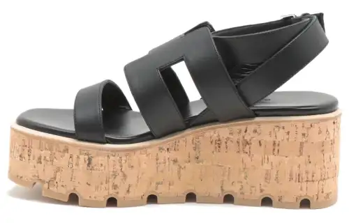 HERMES Havane Top Grain Cow Leather One Strap Sandals 5.5cm Women's Black