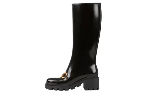 GUCCI Horsebit Knee High Boot Black Rubber Women's