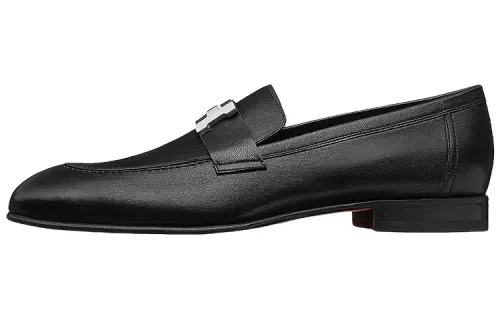 HERMES Top Grain Cow Leather Men's Casual Shoes Men's Black