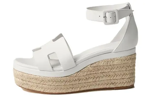 HERMES Elda Leather One Strap Sandals 8.5cm Women's White