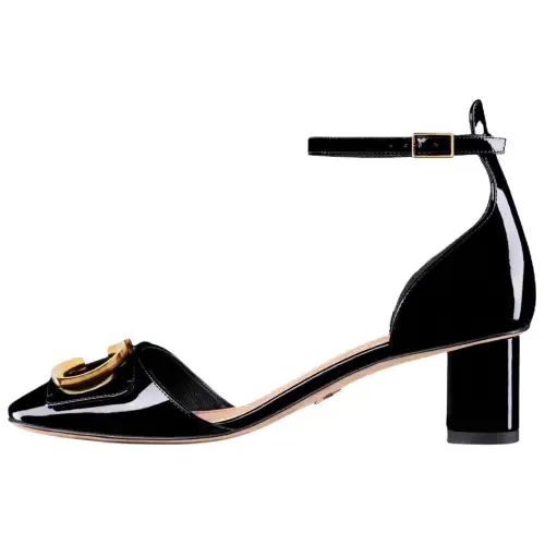 DIOR C'est Dior Chunky Heel High Heels 5CM Women's Black Gold