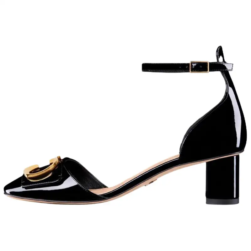 DIOR C'est Dior Chunky Heel High Heels 5CM Women's Black Gold