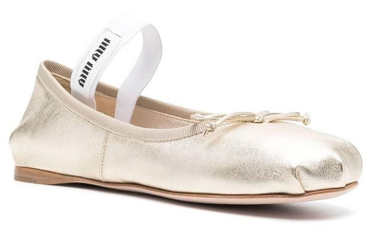 MIU MIU Leather Casual Shoes Women's Gold