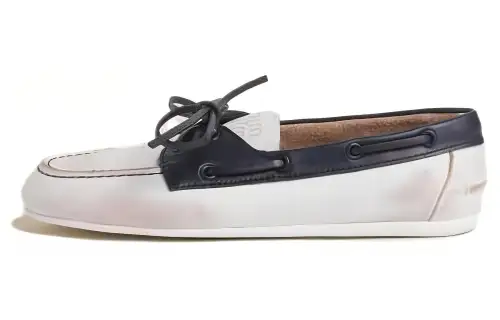 MIU MIU Leather Boat Shoes Women's White Blue