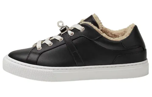 HERMES Cow Leather Low top Stylish Skateboarding Shoes Women's Black