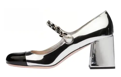 MIU MIU Leather, Textile Block Heel High Heels 6.5cm Women's Silver Black