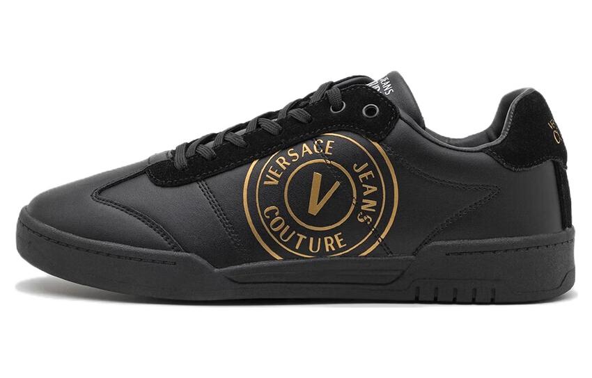 VERSACE JEANS COUTURE Versace Leather Lace Up Low top Stylish Skateboarding Shoes Men's Black