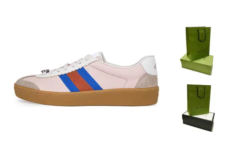 GUCCI G74 Web Low top Stylish Skateboarding Shoes Women's Pink Blue Shopping Bag