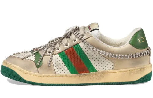 GUCCI Women's Screener 'Off White Green Crystals'