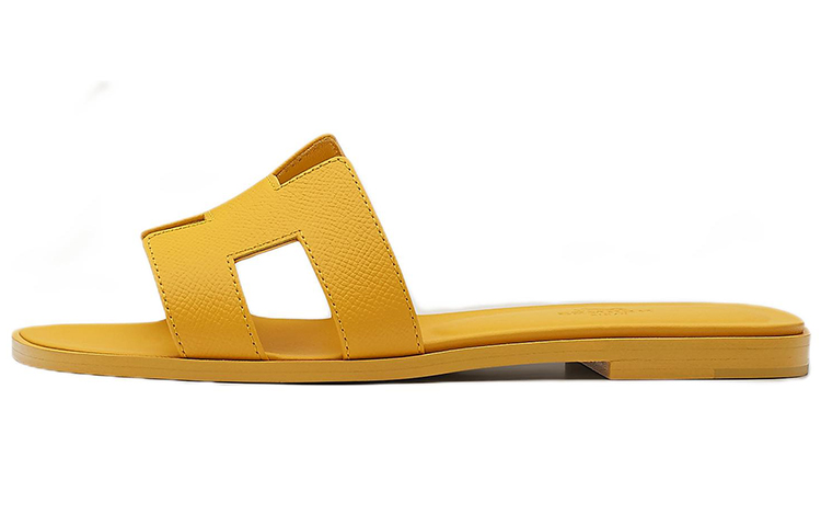 HERMES Calfskin Oran Jaune Citron Sandals Women's