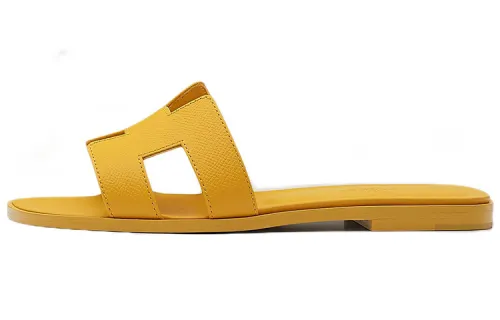 HERMES Calfskin Oran Jaune Citron Sandals Women's