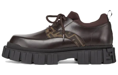 FENDI Force Leather Lace Up Casual Shoes Men's Brown