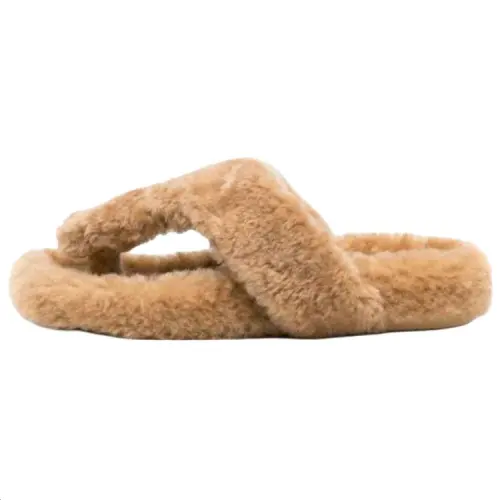 LOEWE Rubber Sole Fuzzy No Special Function Flip Flops Women's Brown