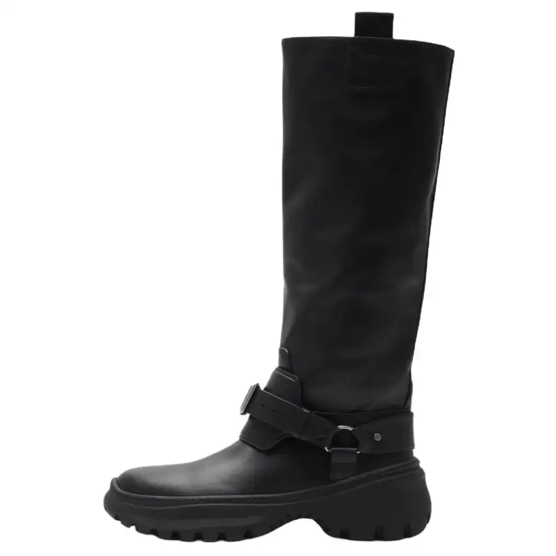 Burberry Stomp Calfskin Knee high Boots Women's Black