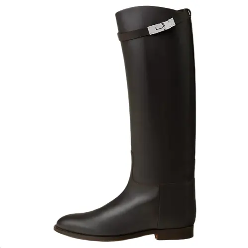 HERMES Jumping Calfskin Knee high Boots Women's Black