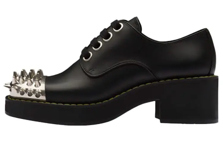 MIU MIU Classic And Versatile Chunky Heel Casual Shoes Women's Black Silver