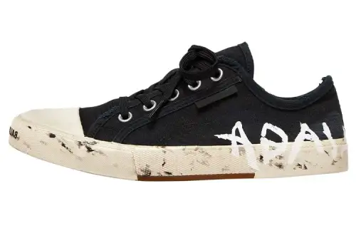 Balenciaga Paris Low Top Graffiti Sneakers 'Black And White Destroyed Cotton' Women's