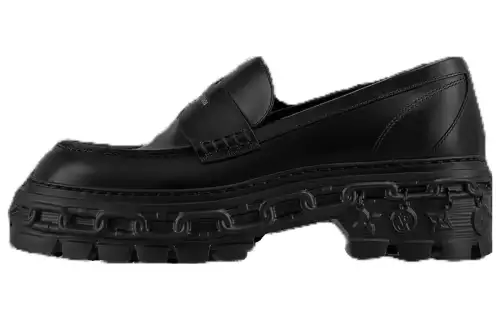 LOUIS VUITTON Record Leather Loafers Women's Black