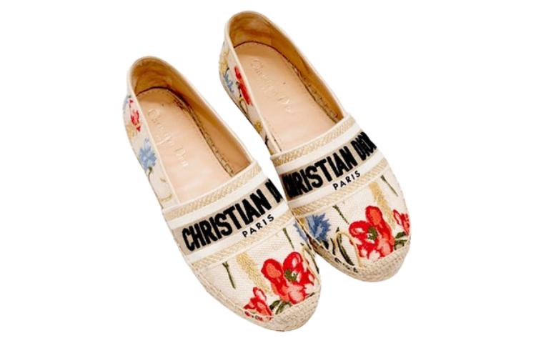 DIOR Granville Fabric Flat Shoes Women's Ecru