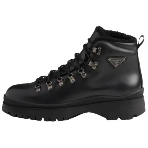 PRADA Brixxen Leather Ankle Length Outdoor Boots 4cm Men's Black