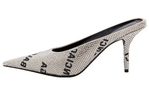 Balenciaga Knife Genuine Leather Sole Closed Toe Slippers Women's Silver