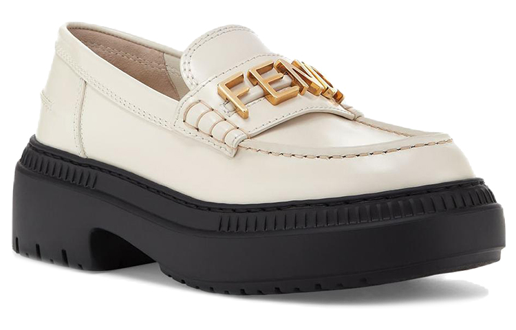 FENDI Fendigraphy Leather Slip on Platform Shoes Women's White