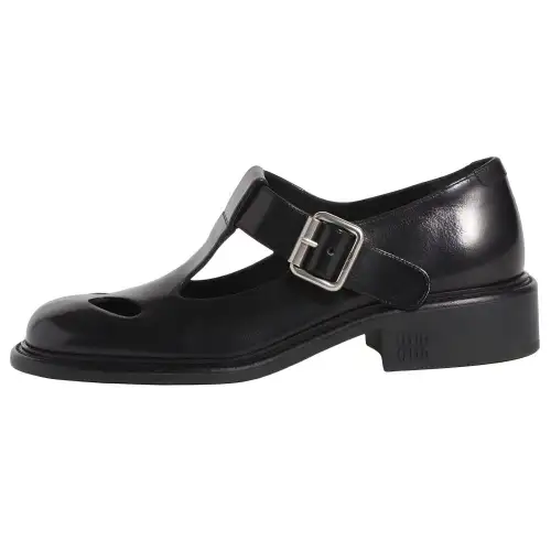 MIU MIU Cow Leather Loafers 3cm Women's Black