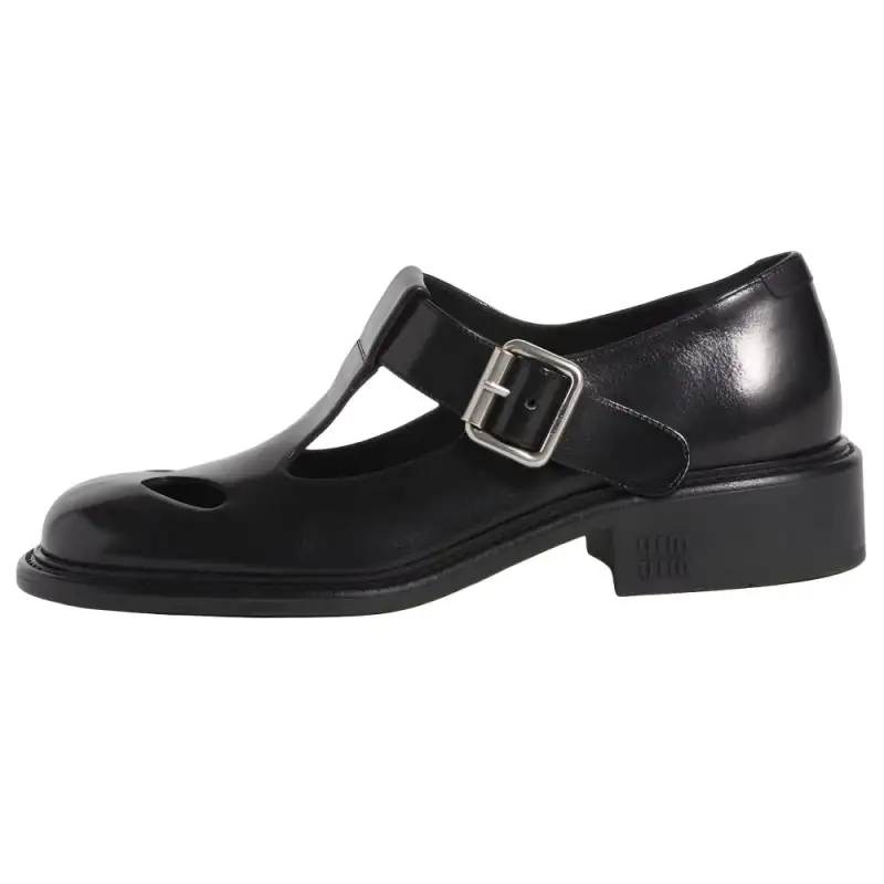 MIU MIU Cow Leather Loafers 3cm Women's Black