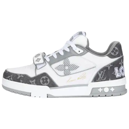 LOUIS VUITTON Trainer Leather Low top Skateboard Shoes Men's White Black