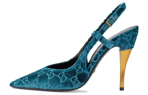 GUCCI Suede Slim Heel High Heels 10.5cm Women's Blue