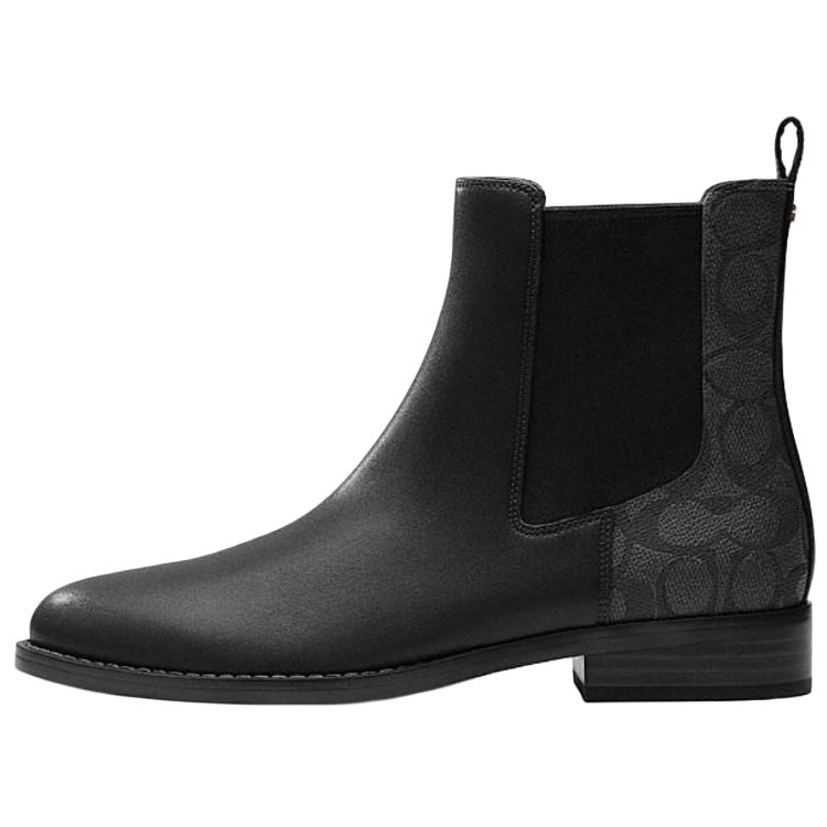 COACH Leather Short Chelsea Boots Women's Black & Charcoal Gray