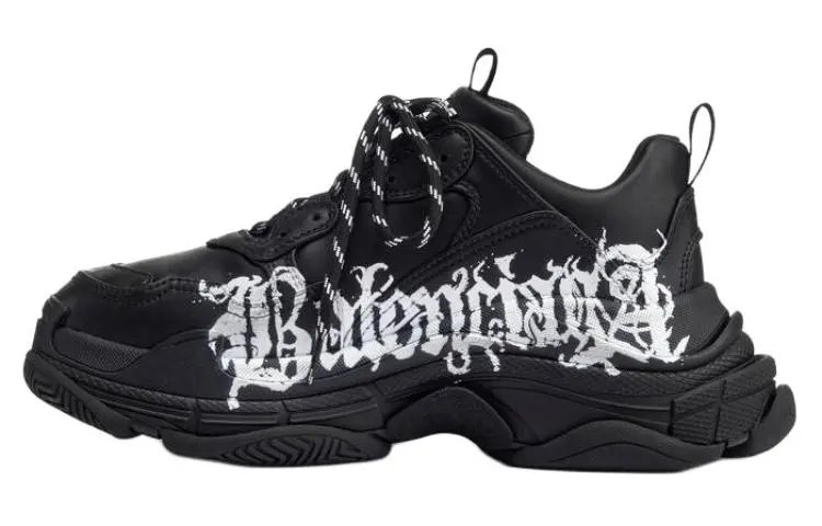 Balenciaga Triple S Cow Leather Low top Chunky Sneakers Women's Black