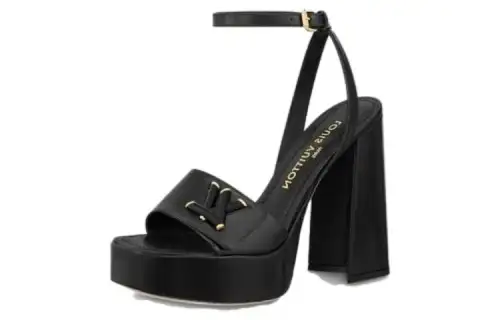 LOUIS VUITTON Shake Leather Fashion One Strap Sandals Women's Black