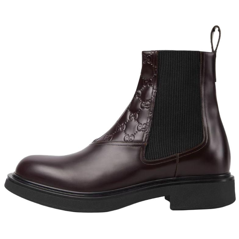 GUCCI Leather Short Chelsea Boots 1.8cm Men's Burgundy