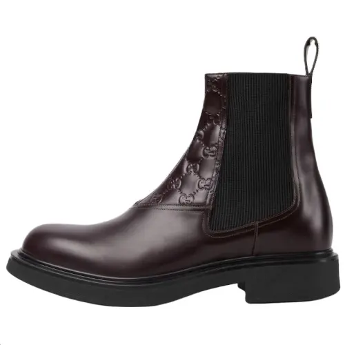 GUCCI Leather Short Chelsea Boots 1.8cm Men's Burgundy