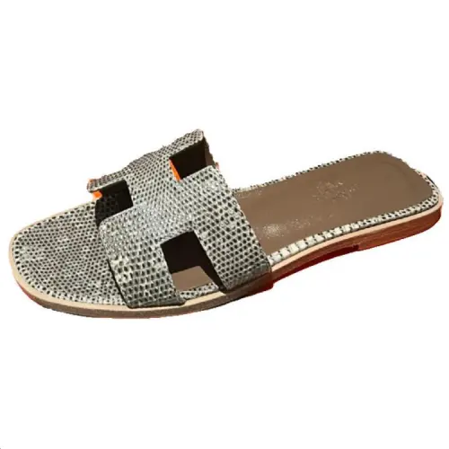 HERMES Slide Slippers Women's Wood Color