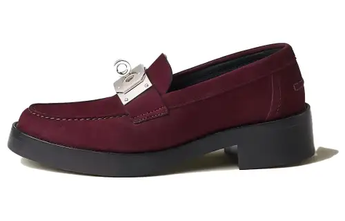 HERMES Hot Suede Loafers Women's Mahogany Brown
