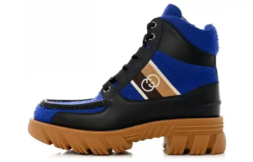 THE NORTH FACE x GUCCI Leather Abrasion Resistant Short Outdoor Boots Men's Black Blue