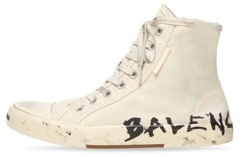 Balenciaga Paris High Top Sneakers 'White Destroyed Cotton And White Rubber With Graffiti'