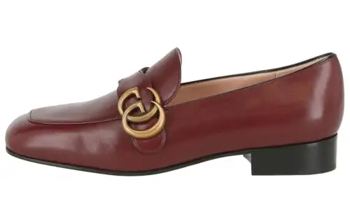 GUCCI Cow Leather Loafers Women's Burgundy