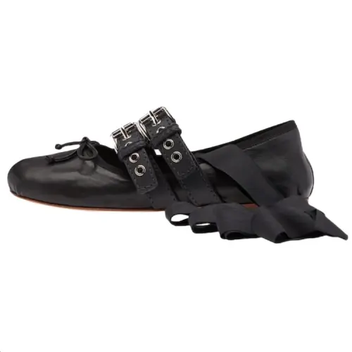 MIU MIU Leather Flat Casual Shoes Women's Black