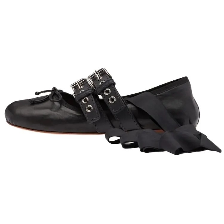 MIU MIU Leather Flat Casual Shoes Women's Black
