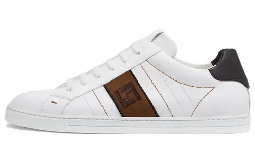 FENDI Ff Leather Low Top White Brown