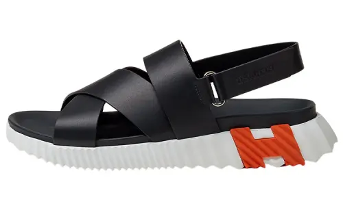 HERMES Electric One Strap Sandals Men's Black