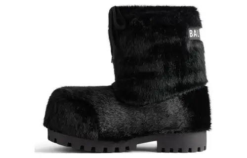 Balenciaga Alaska Fabric Comfortable, Versatile, Fashion Fleece Lined Short Snow Boots Men's Black
