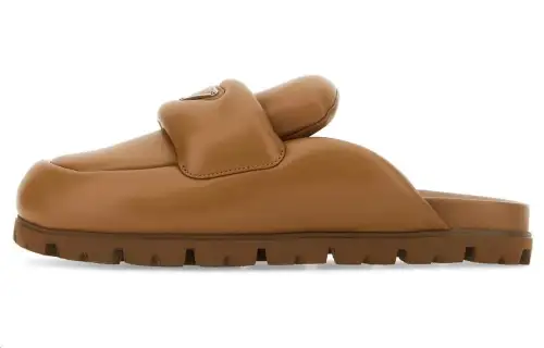 PRADA Rubber Sole Closed Toe Slippers Women's Brown
